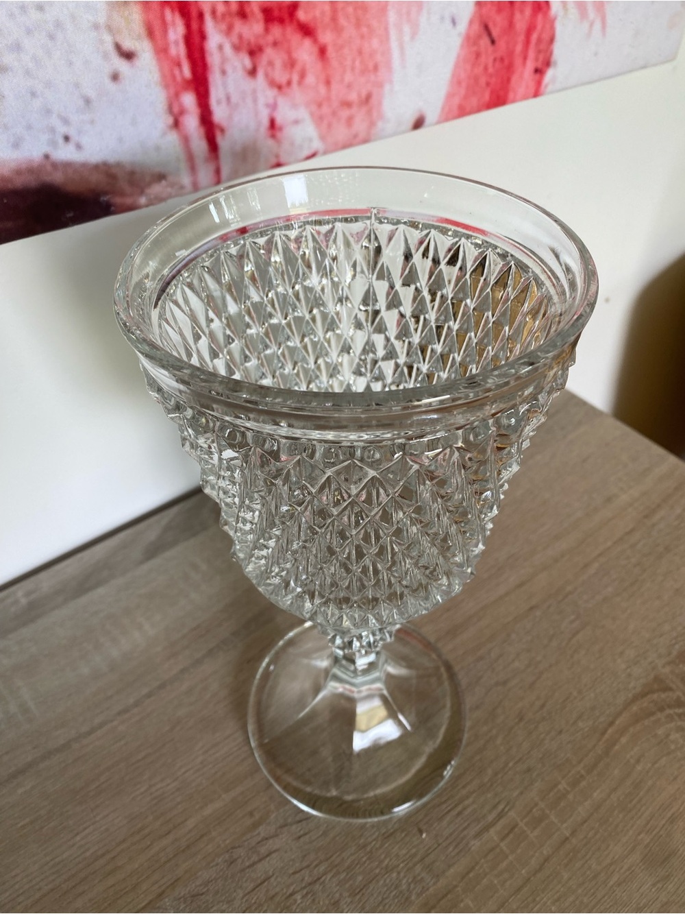 Vintage Indiana Glass "Diamond Point" Clear Pedestal Chalice / Vase